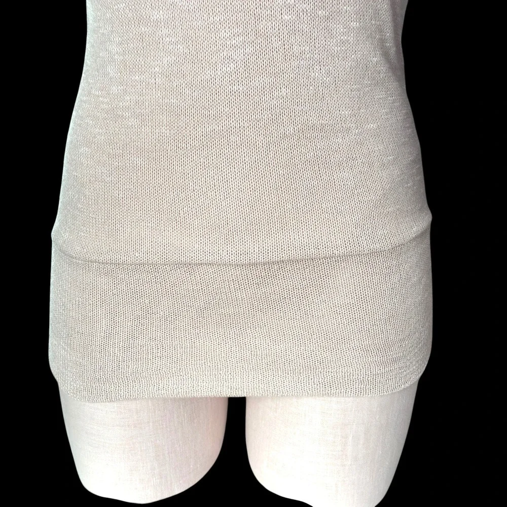 90s DEB Beige Knit Top S Longline Fitted Sweater USA‎ Side Gathered V Neck